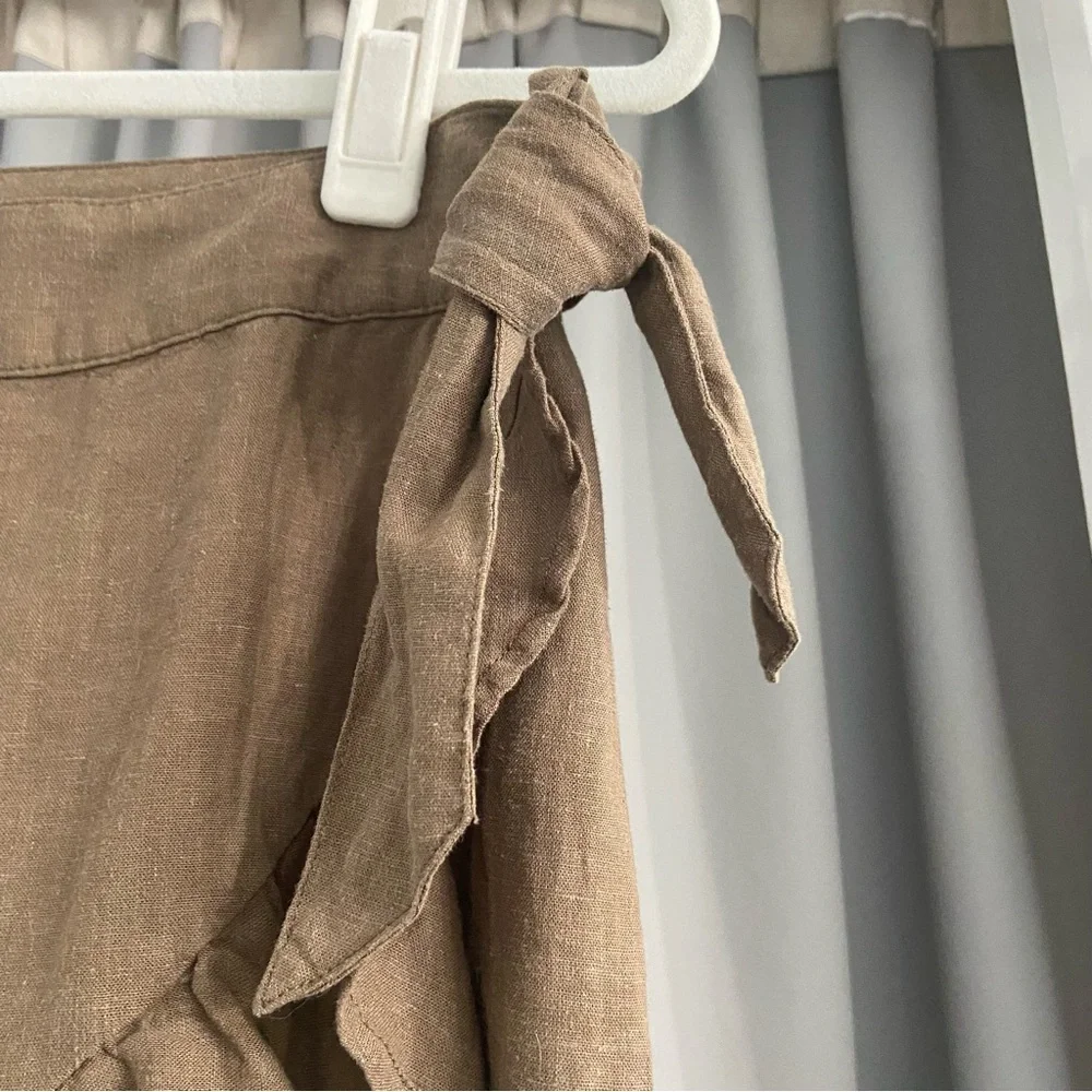 FREE PEOPLE Linen Ruffle Mini Wrap Skirt Size 0
